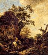 Ostade, Isaack Jansz. van The Outskirts of a Village with a Horseman oil painting on canvas
